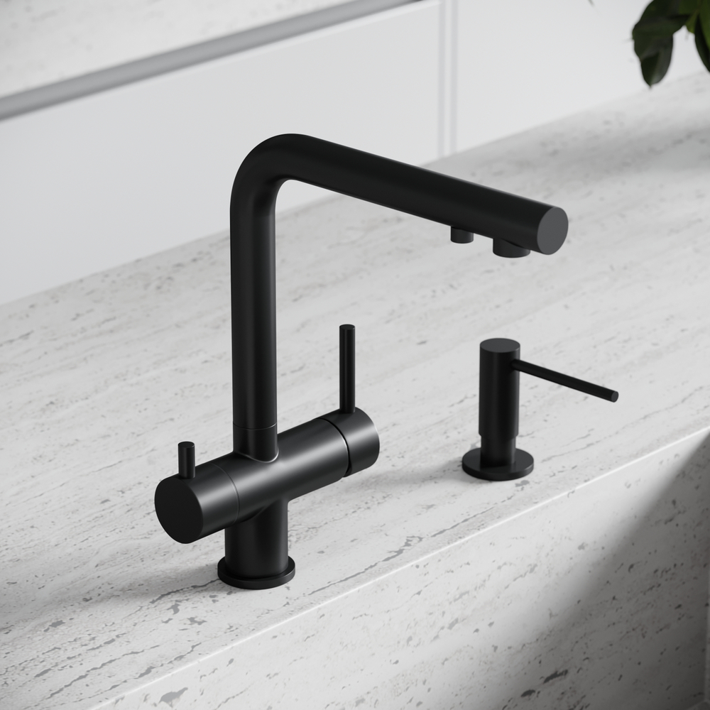 Смеситель для кухни Sancos Foster с краном для фильтра, черный матовый, SC4014MB