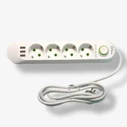 Удлинитель сетевой фильтр 2 метров 4 розетки + 3 USB Белый EU