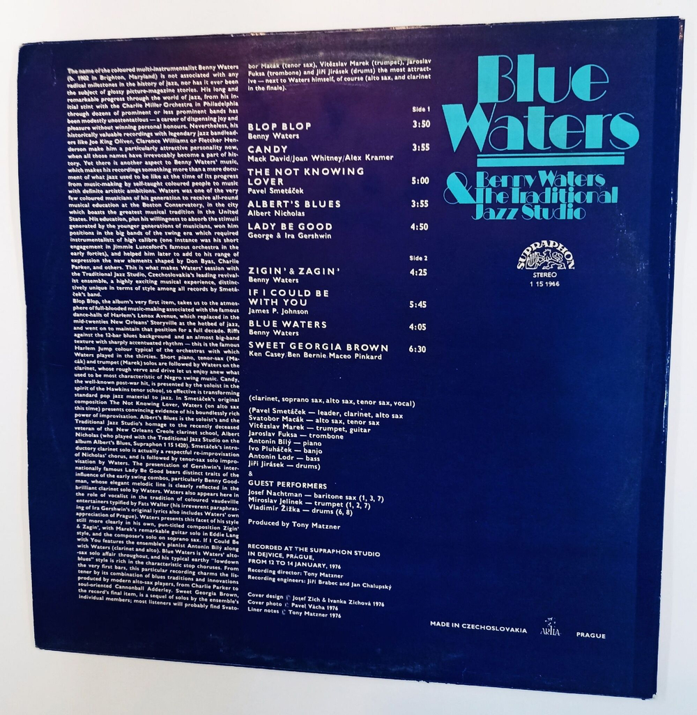 Винтажная виниловая пластинка LP Benny Waters The Traditional Jazz Studio Blue Waters (Чехословакия 1976)