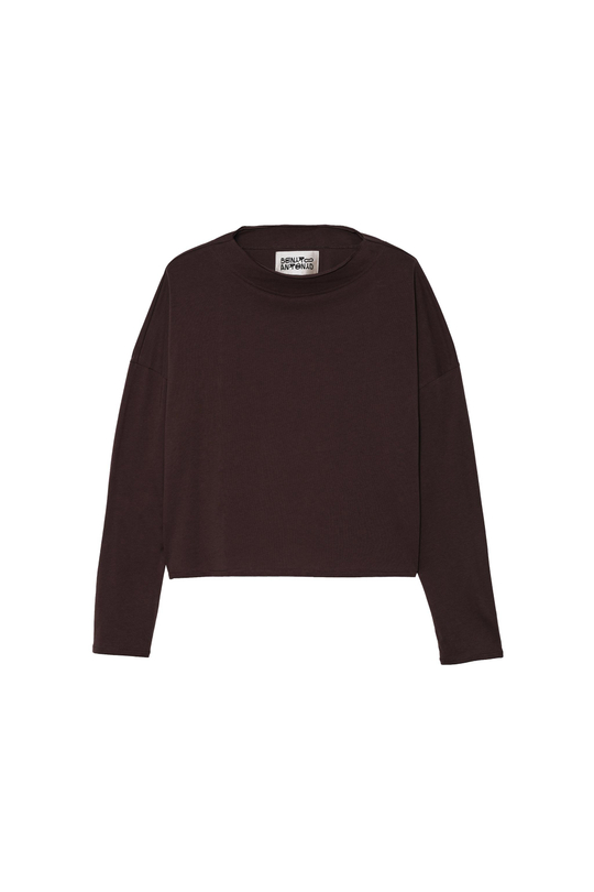 ZARA X BENITO ANTONIO ФУТБОЛКА УКОРОЧЕННОГО КРОЯ С ДЛИННЫМИ РУКАВАМИ, КОРИЧНЕВЫЙ