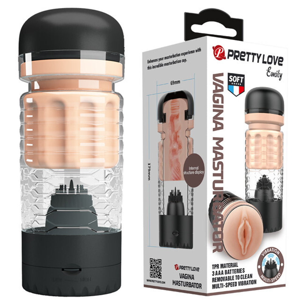 Мастурбатор вагина с вибрацией Emily, черный (Цвет: телесный, черный)