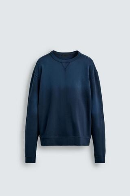 ZARA ТОЛСТОВКА С КРУГЛЫМ ВЫРЕЗОМ И ЭФФЕКТОМ ПОТЕРТОСТИ, СИНИЙ