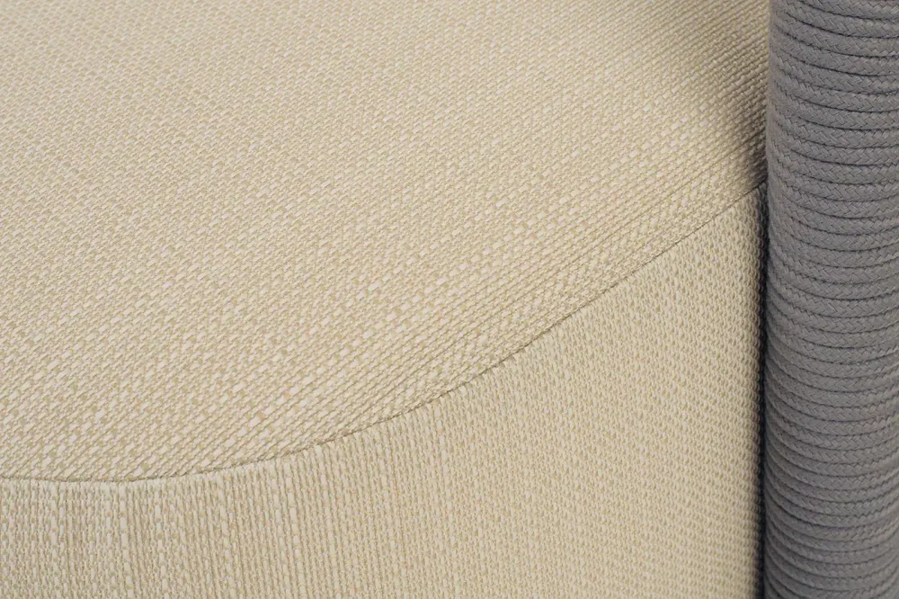 "Верона" диван 3-местный плетеный из роупа, каркас алюминий светло-серый (RAL7035) муар, роуп светло-серый круглый, ткань Mossle светло-бежевая