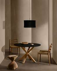 Стол Argo Ø120 см, матовое черное стекло, стальные ножки под дерево