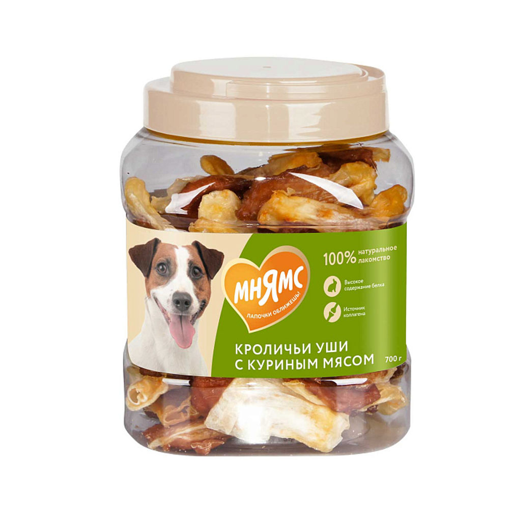 Лакомство Мнямс На каждый день для собак Кроличьи уши с куриным мясом 700 г