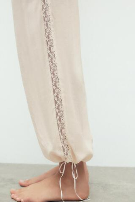 ZARA БРЮКИ С КРУЖЕВОМ И ЗАВЯЗКАМИ, ЭКРЮ