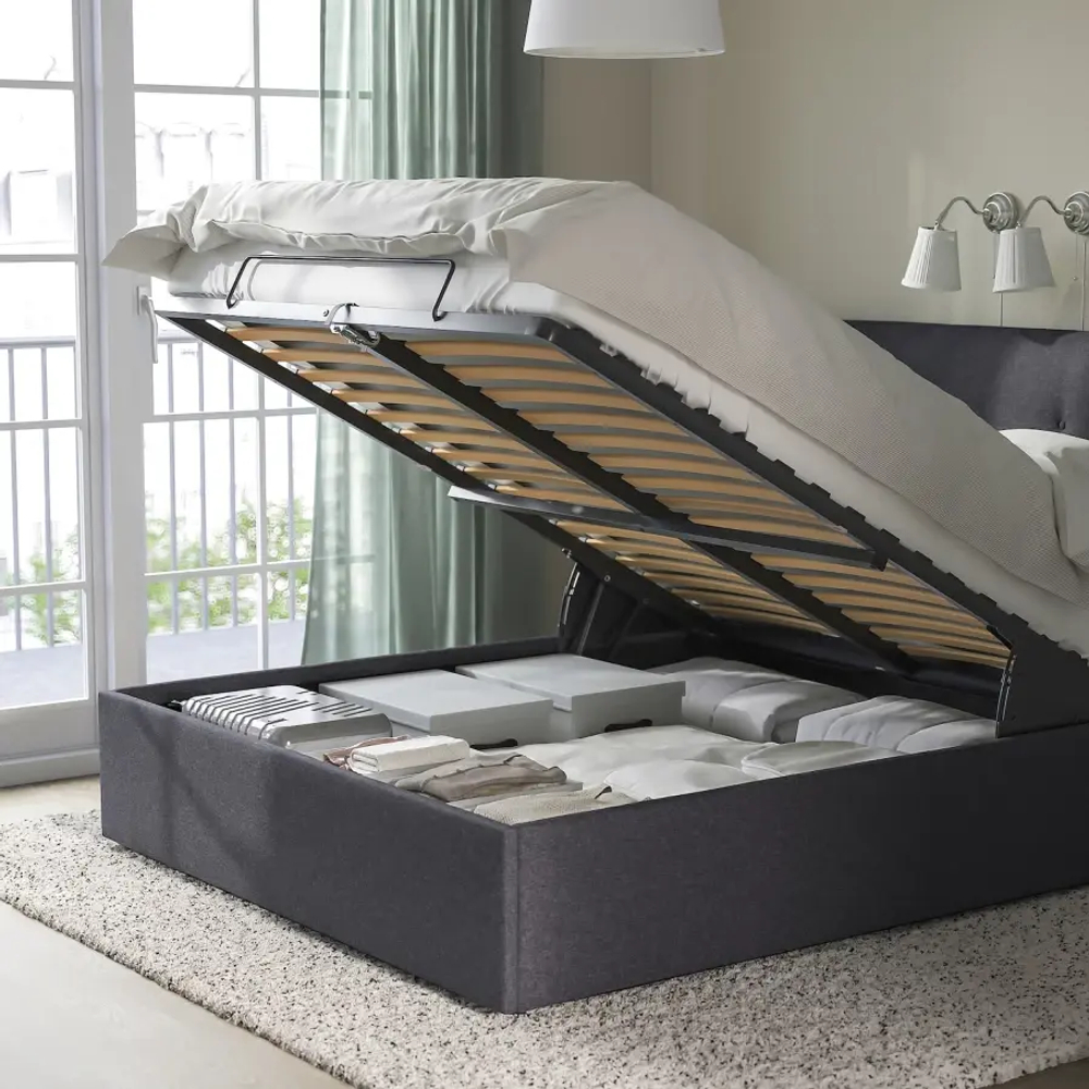 Кровать с местом для хранения  - IKEA IDANÄS/IDANAS, 200х160 см, темно-серый, ИДАНЭС ИКЕА