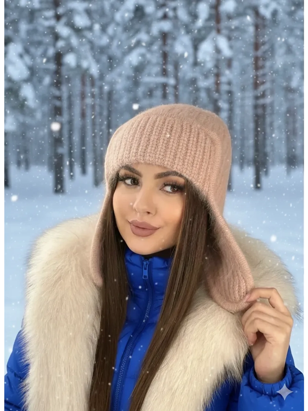 шапка ушанка вязаная зимняя ангора пушистая