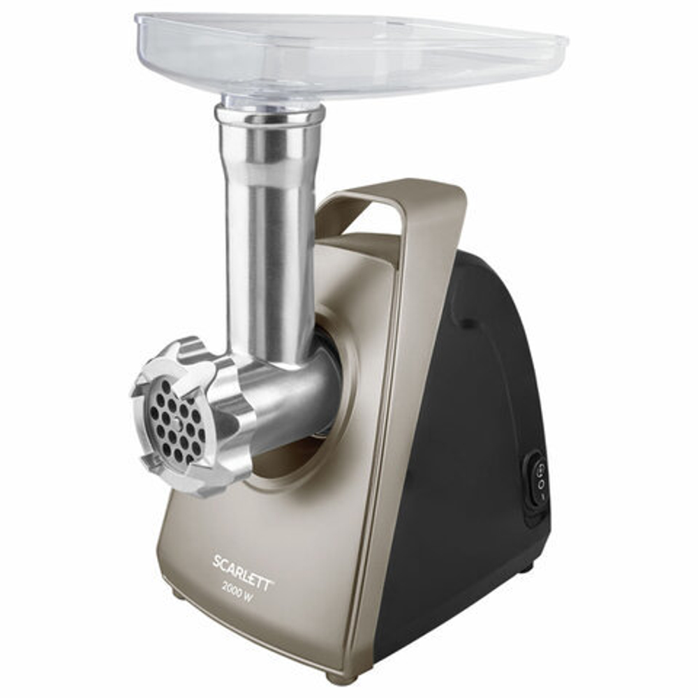 Мясорубка SCARLETT SC-MG45M18, 2000 Вт, производительность 2 кг/мин, 4 насадки, реверс, пластик, шампань