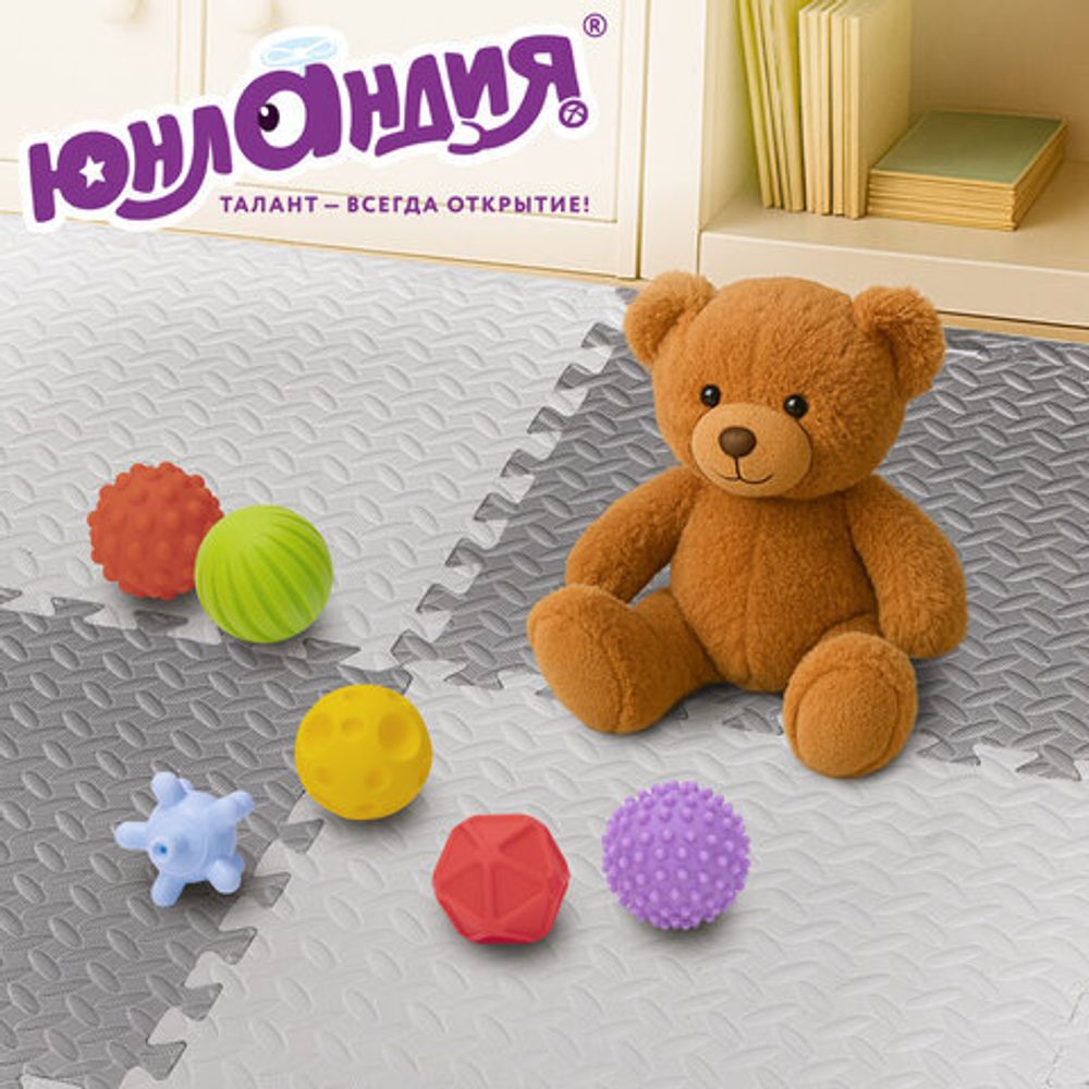 Коврик-пазл напольный 1,5х1 м, 6 шт., 50х50 см, толщина 1 см, серый, светло-серый, ЮНЛАНДИЯ, 664810