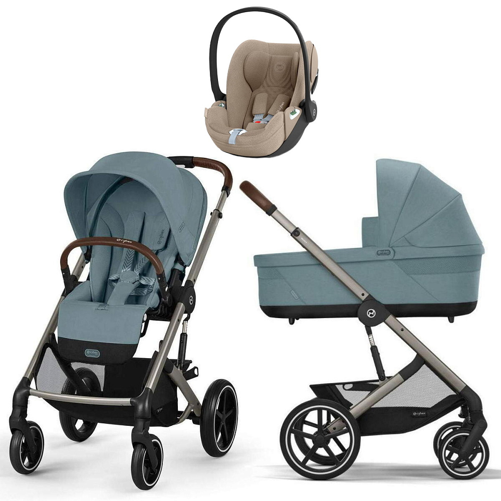 Коляска Cybex Balios S Lux TPE complete Cloud T Cozy Beige Plus Base T 4 в 1 Stormy Blue с дождевиками
