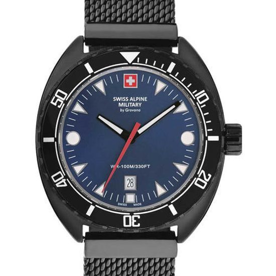 С браслетом Мужские наручные часы с черным браслетом Swiss Alpine Military 7066.1175 turtle mens 44mm 10ATM