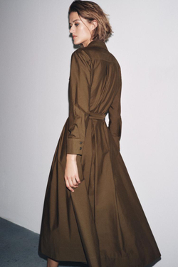 ZARA ПЛАТЬЕ-РУБАШКА ИЗ ПОПЛИНА — ZW COLLECTION, ТЕМНЫЙ ХАКИ