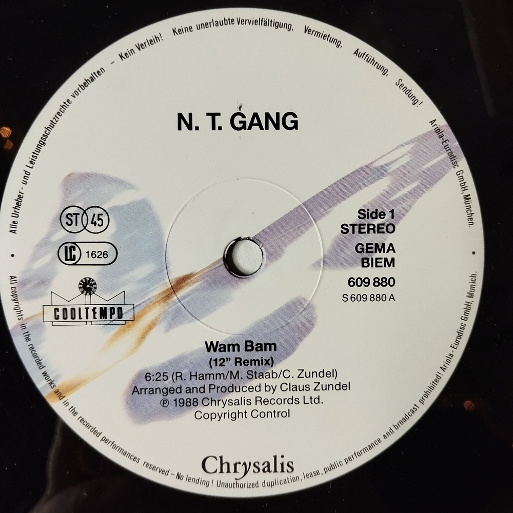 Винтажная виниловая пластинка LP N.T. Gang Wam Bam (Germany 1988) 45 RPM Maxi Single