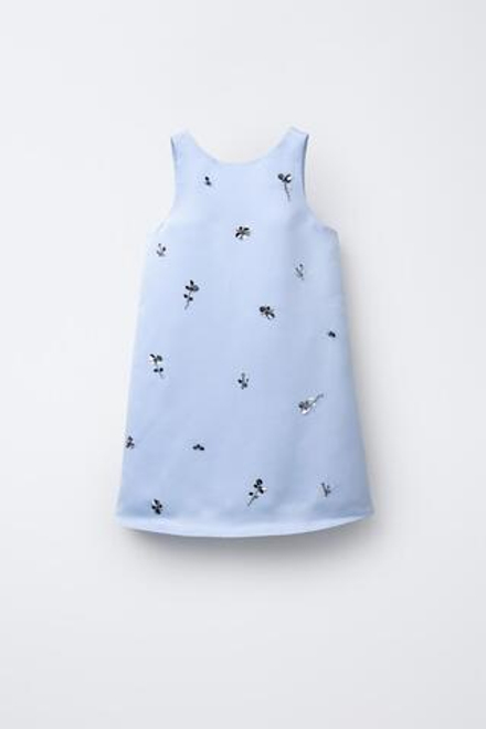ZARA ПЛАТЬЕ С КОНТРАСТНЫМИ БЛЕСТЯЩИМИ ДЕТАЛЯМИ, СИНИЙ/СЕРЫЙ