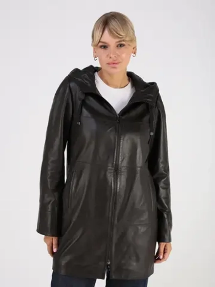 Кожаная куртка демисезонная с капюшоном длинная
