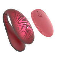 Красный вибромассажер 8см для пар с пультом ДУ и управлением через приложение Amovibe Twin+ Red