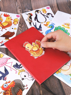 Набор наклеек для детей, стикеры с птицами: сова, петух, пингвин, павлин