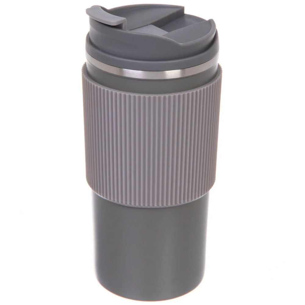 Термокружка 450мл «Стиль» с силиконовой вставкой, цвет серый