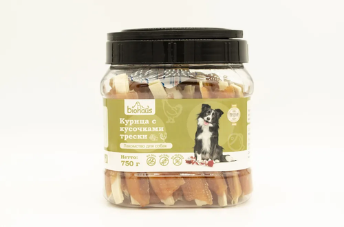 Biohaus лакомство для собак курица с кусочками трески