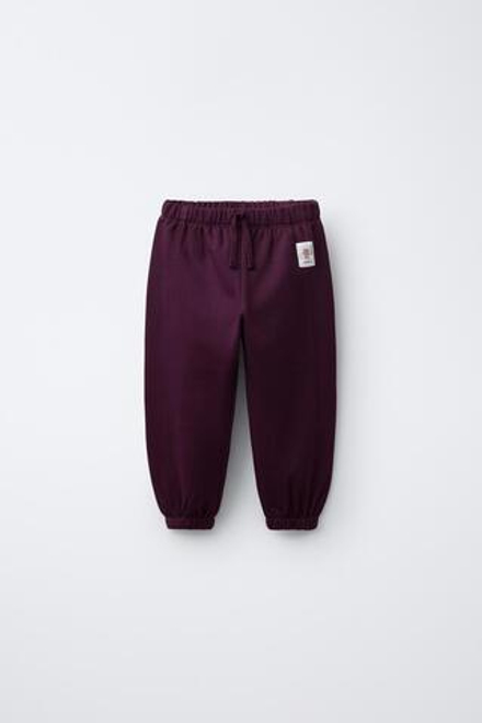 ZARA ДЖОГГЕРЫ ИЗ МЯГКОЙ ТКАНИ С ЭТИКЕТКОЙ, ТЕМНО-БАКЛАЖАНОВЫЙ