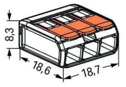 Клемма Wago 221-413, 3-х проводная для соединения проводов (Ваго), 10 шт