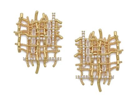 Серьги-гвоздики "Плетение" 35мм (светлое золото)