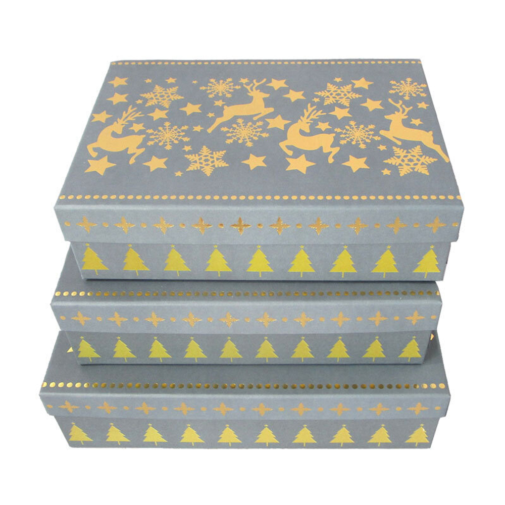 "С Новым Годом! Золотые олени", Серый, Тиснение фольгой 1 - 33*23,5*9 см