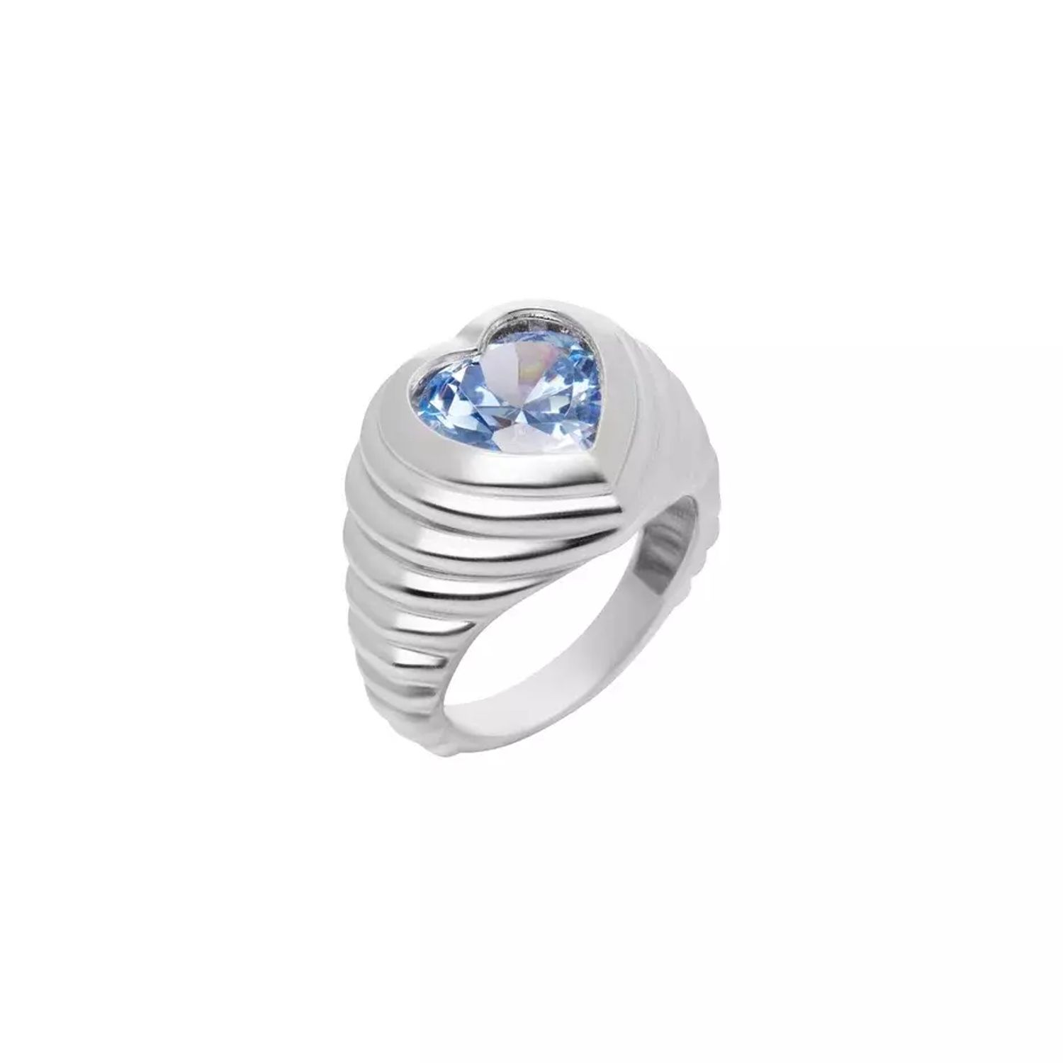 Кольцо Блестящее Серебряное Сердце – Лазурное