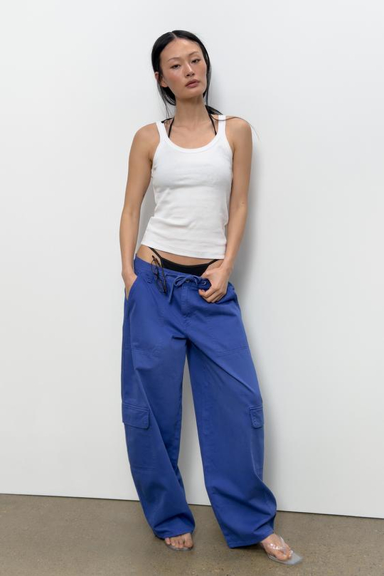 ZARA ТОП В РУБЧИК ИЗ ХЛОПКА, БЕЛЫЙ