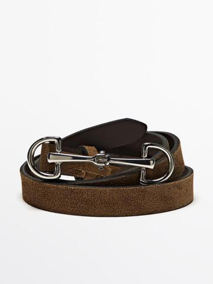 Massimo Dutti Ремень из замши и никеля в конном стиле, кротово-коричневый