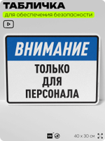 Табличка для обеспечения безопасности "Внимание, только для персонала", для производства, предприятия, организаций, 40х30 см, Silver Plane x Айдентика Технолоджи