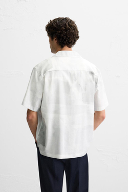 ZARA РУБАШКА С АБСТРАКТНЫМ ПРИНТОМ, СЕРЫЙ