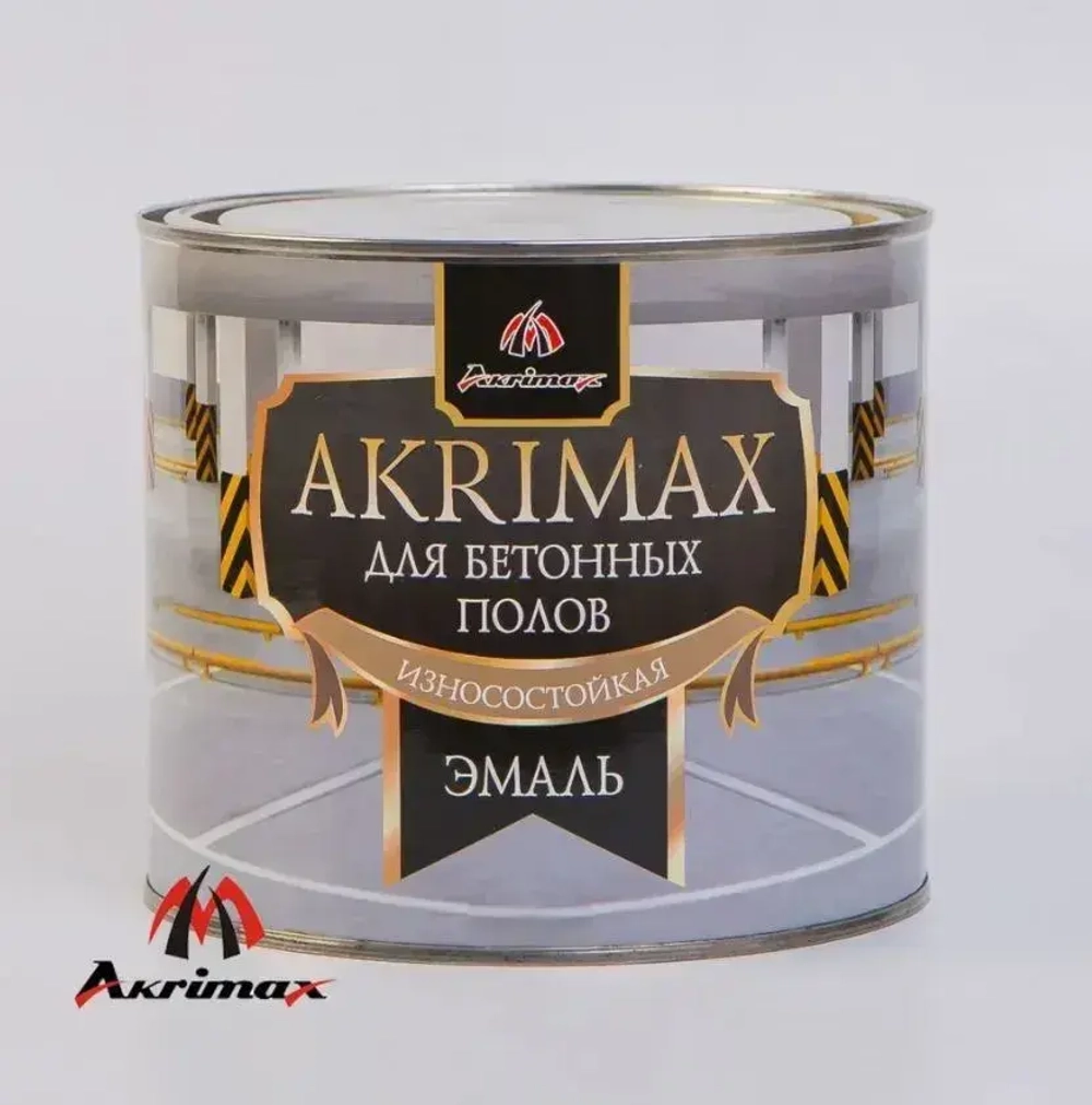 Эмаль износостойкая для бетонных полов алкидно-уретановая AKRIMAX краска для пола, бетона, быстросохнущая, серая 1,7 кг