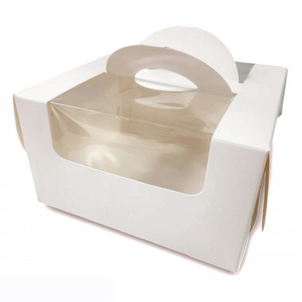 Упаковка для бенто-торта с окном и ручками, 140*140*80 мм, Белая