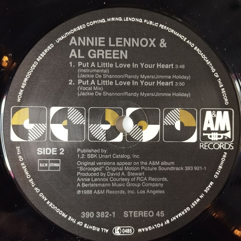 Винтажная виниловая пластинка LP Annie Lennox and Al Green Put A Little Love In Your Heart Новая Рождественская Сказка (Germany 1988) Maxi Single