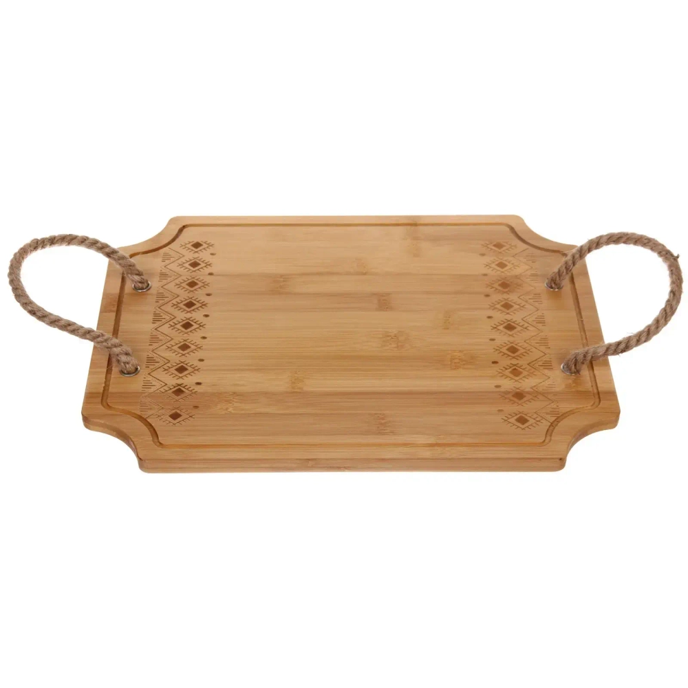 Доска бамбуковая для подачи и сервировки «SHEF» узор с ручками 38*29см