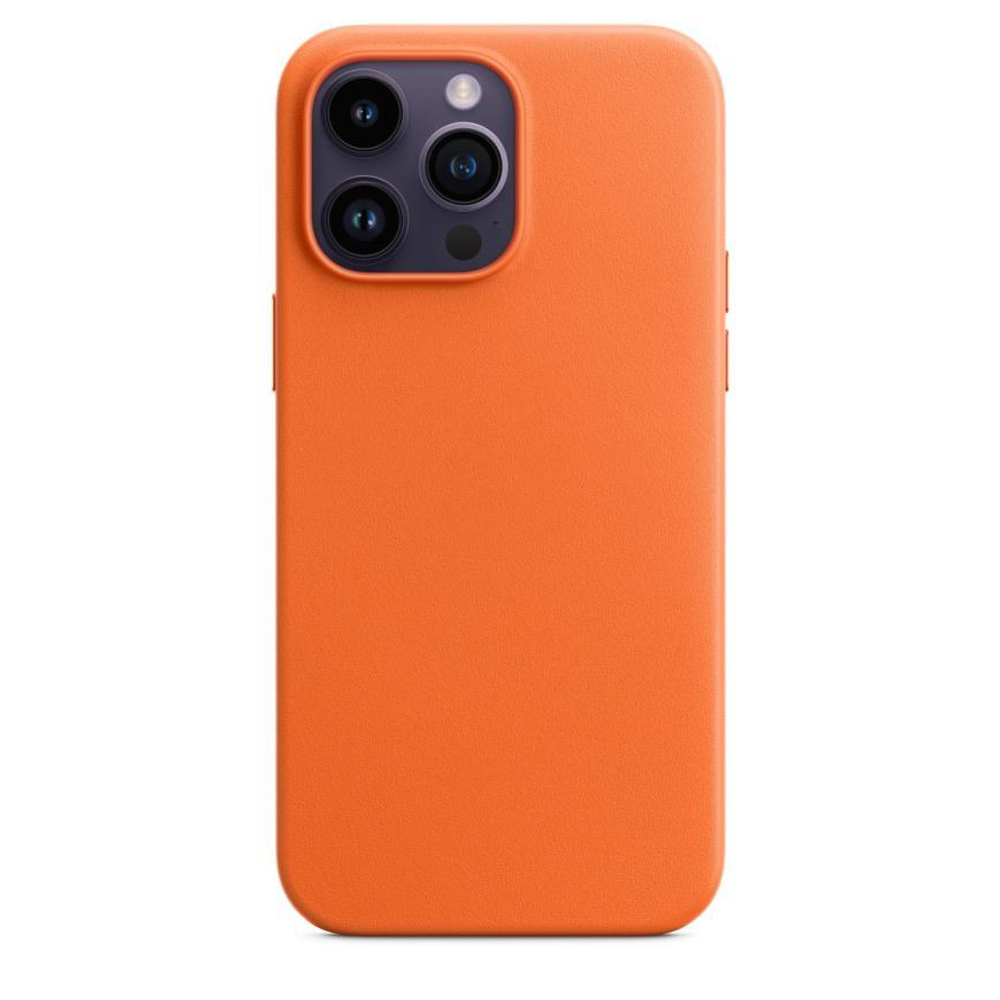 Кожаный чехол MagSafe Apple Leather Case для iPhone 14 Pro Max, Оранжевый