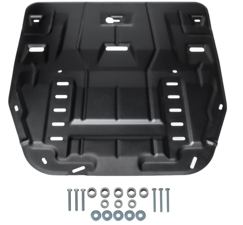 Защита картера и КПП АвтоБроня для Hyundai Santa Fe IV рестайлинг (V - 2.2D; 2.5; 3.5) 2021-н.в./Hyundai Tucson IV (V - 2.0 (150 л.с.), 2.0D) 2021-н.в./Kia Sorento IV (V - 2.2D; 2.5) 2020-н.в./Kia Sportage V (V - 2.5) 2021-н.в., сталь 1.5 мм, с крепежом, штампованная, 111.02862.1