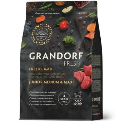 Grandorf Fresh, Fresh Lamb, Junior Medium & Maxi для юниоров (Свежее мясо ягненка с бататом)