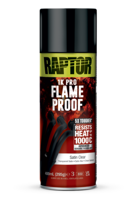 U-POL Лак огнестойкий RAPTOR, 1000°C прозрачный полуматовый, аэрозоль,400мл