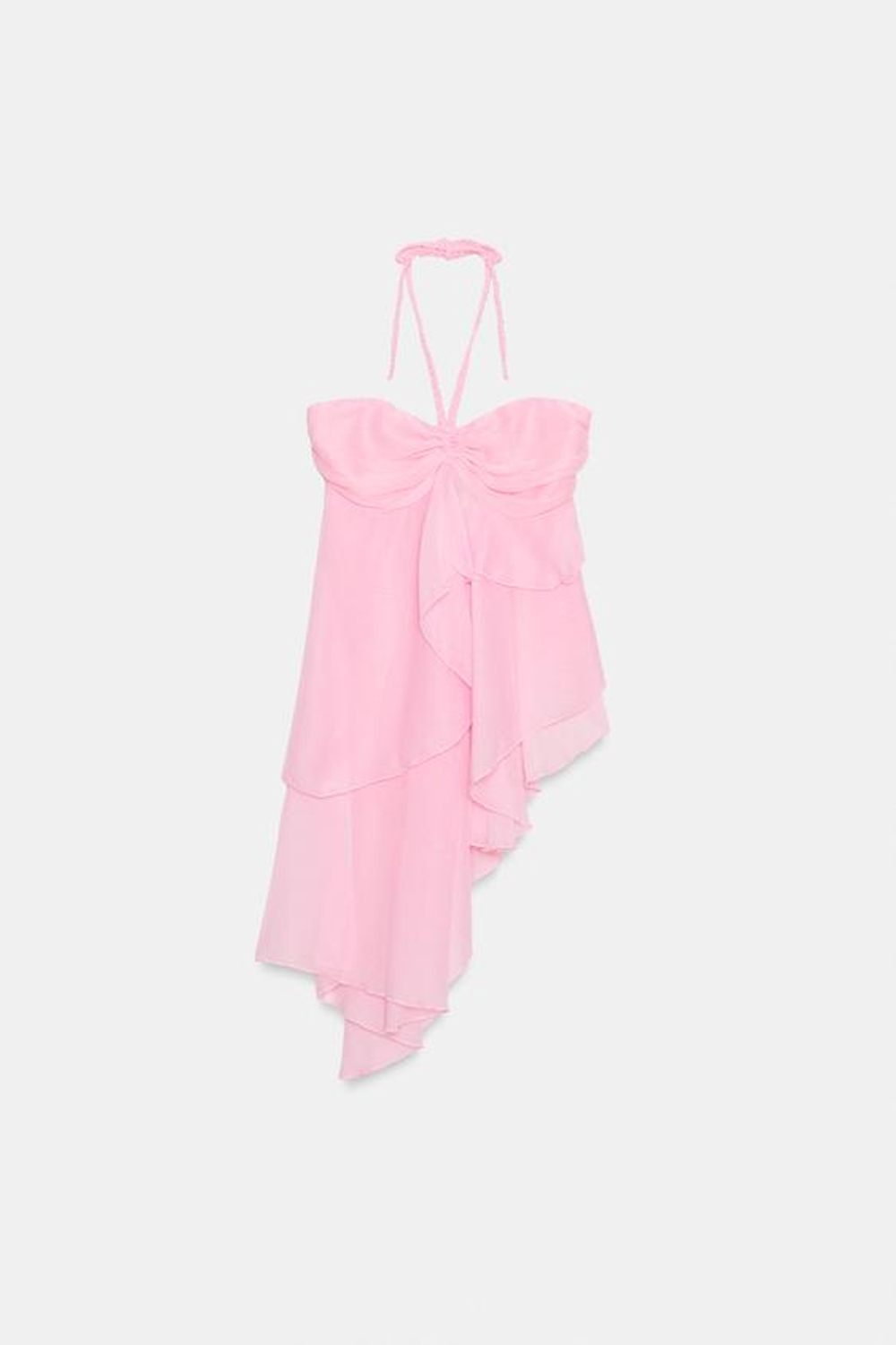 ZARA ТОП С АСИММЕТРИЧНЫМИ ВОЛАНАМИ, ЛИНЯЛЫЙ РОЗОВЫЙ