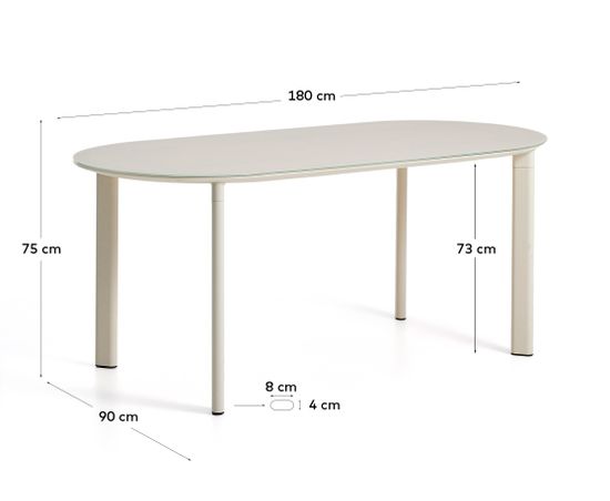 Уличный стол Erice из алюминия и закаленного стекла цвета экрю, 180 x 90 см