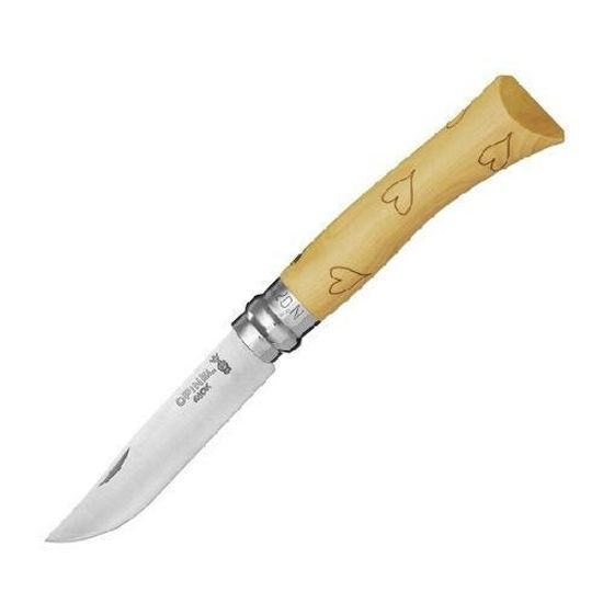 Складной нож Opinel №7 Nature, нержавеющая сталь, рукоять самшит, гравировка сердца c клинком из стали Sandvik™ 12С27