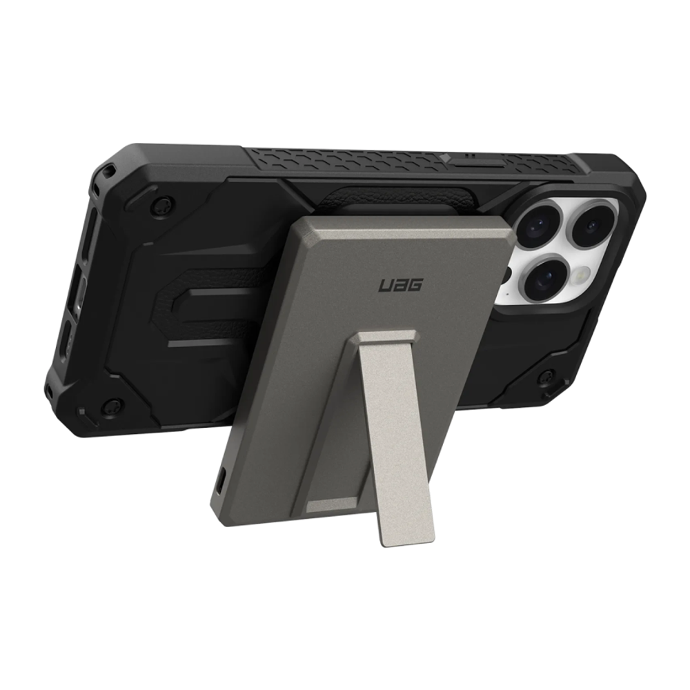 Внешний аккумулятор MagSafe с подставкой UAG SRGE Slim 5K (5000 мА·ч) Беспроводная зарядка: Qi 10 Вт. Проводная зарядка: USB-C. Есть LED-индикация. Энергоёмкость — 18 Вт·ч. Максимальная выходная мощность — 20 Вт