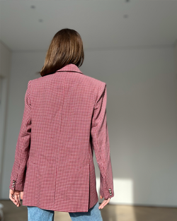 Жакет двубортный малиновый из шерсти