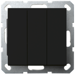 Выключатель трехклавишный 10A 250V~с накладкой, цвет Черный матовый (soft touch)
