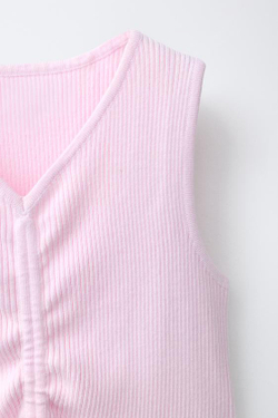 ZARA ТРИКОТАЖНЫЙ ТОП В РУБЧИК СО СБОРКАМИ, ЦВЕТ РОЗОВОГО ДЕРЕВА