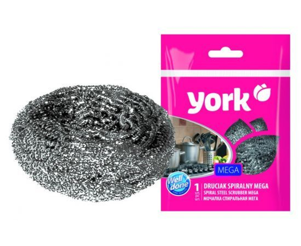 Мочалка York Mega, стальная, спиральная