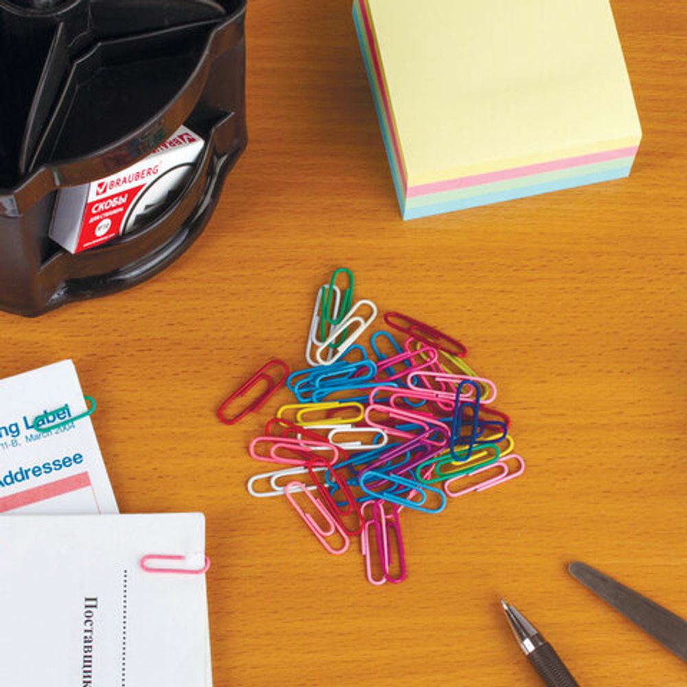 Набор BRAUBERG, скрепки цветные 28 мм/100 шт., кнопки канцелярские 100 шт., силовые кнопки 50 шт., 229675